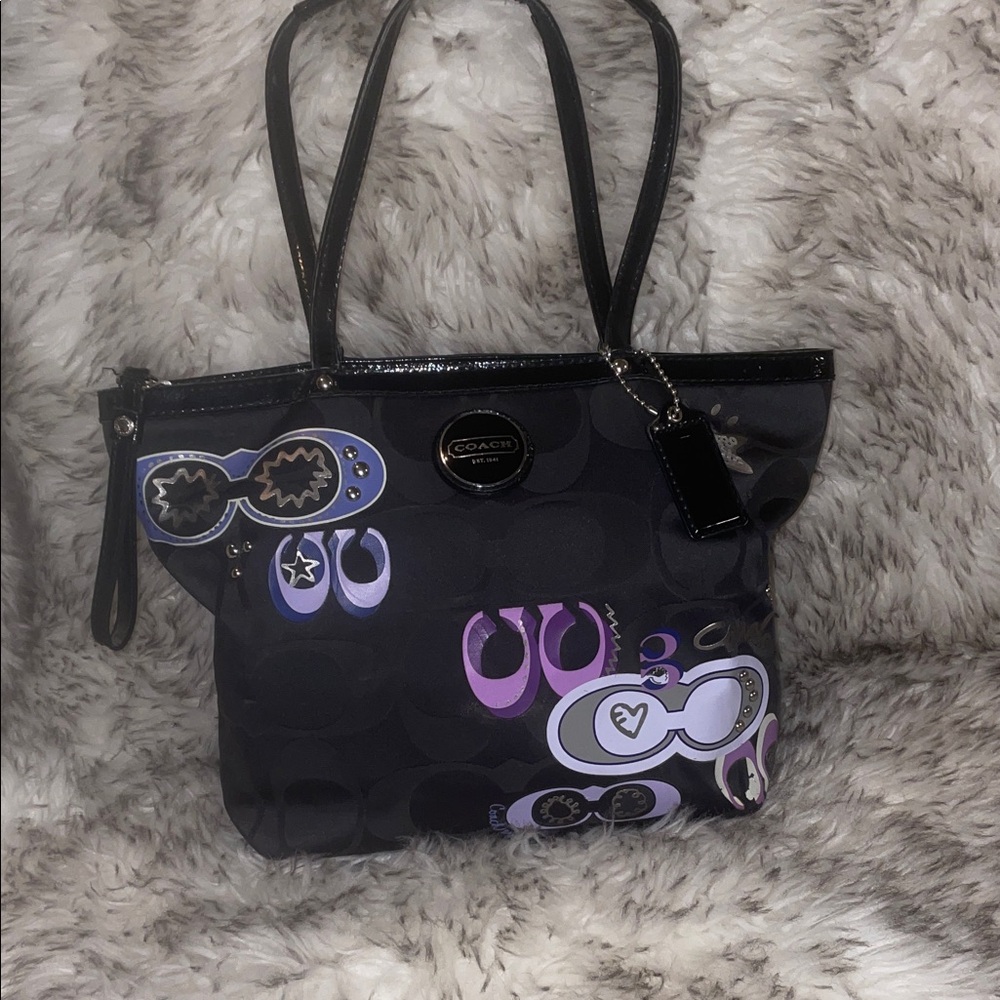 Coach Daisy Pop Optic Tote Bag F17587 Purple Interior Black Exterior